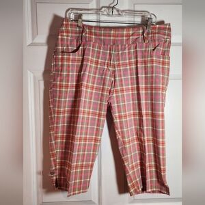 Adidas Climalite Pink and Tan Plaid Golf Capri Pants Size 12